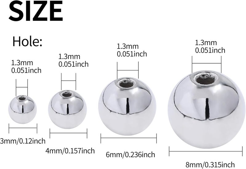 Monigte Silver Beads 1100 Pcs Smooth Round 3/4/6/8mm Silver Filled Beads for Bracelet Jewelry Making - Image 3